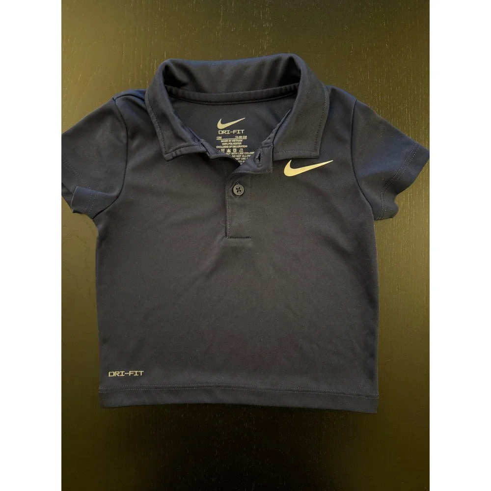 Nike Baby Swoosh‎ Collared Polo Shirt Toddler Boys 12m Navy Short Sleeve Tagless